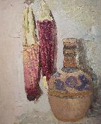 Cordelia Wilson Indian Corn and Mexican Vase oil on canvas